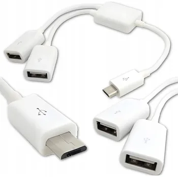 Datový kabel OTG Adaptér / Rozbočovač 2x USB - micro USB bílý (myš, klávesnice, pen)