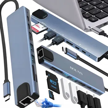 USB hub USB-C HUB 3.0 8v1 ADAPTÉR PŘEVODNÍK HDMI 4K ČTEČKA SD KARET LAN RJ45