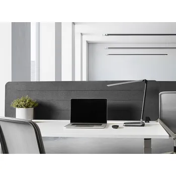 Psací stůl Stolová přepážka tmavě šedá PET materiál látkový potah 160 x 40 cm akustický oddělovač na pracovní stůl domácí kancelář Beliani