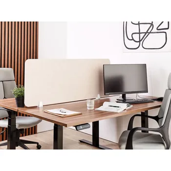 Psací stůl Rozdělovač psacích stolů béžový látkový potah z materiálu PET 120 x 50 cm akustický rozdělovač psacích stolů domácí kancelář Beliani