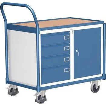 Dílenský vozík se skříňkou a 4 zásuvkami, 101 x 112,5 x 62,5 cm, modrý