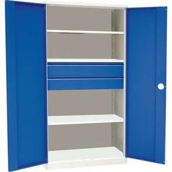 Kovová dílenská skříň Manutan Expert, 195 x 100 x 45 cm, 2 zásuvky