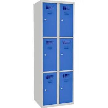 Nábytek Svařovaná šatní skříň Rob, 6 boxů, cylindrický zámek, šedá/světle modrá