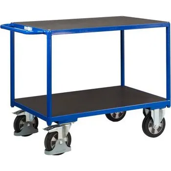 Policový vozík s madlem, do 1 000 kg, 2 police, 92,5 x 119 x 70 cm, modrý