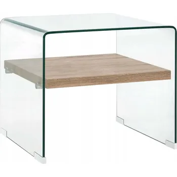 Konferenční stolek Konferenční stolek z tvrzeného skla a MDF, Průhledný/Dubový, 50x50x45 cm