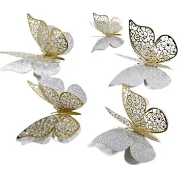 Party dekorace Dortisimo Nejedlá dekorace stříbrno-zlatá Motýlci (12 ks)