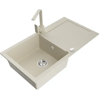 Kuchyňský dřez MEXEN/S - Leo granitový dřez 1-miska s odkapávačem včetně baterie Rita, béžový 6501-69-670300-69