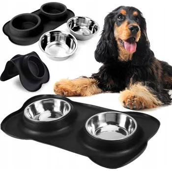 Miska pro psa Sada dvou kovových misek Mersjo černá 0,8 l