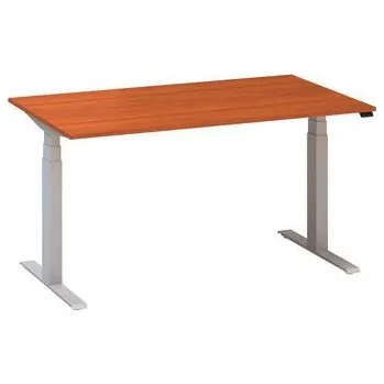 Výškově nastavitelný kancelářský stůl Alfa Up s šedým podnožím, 140 x 80 x 61,5-127,5 cm, dezén divoká třešeň