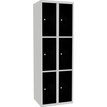 Nábytek Svařovaná šatní skříň Rob, 6 boxů, cylindrický zámek, šedá/černá