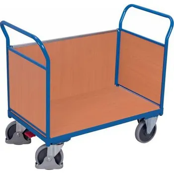 Stavebniny Plošinový vozík se dvěma madly s plnou výplní a boční stěnou, do 500 kg, 101,5 x 119 x 70 cm, modrý