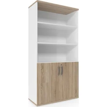 Nábytek Vysoká skříň Viva, 179 x 90 x 42 cm, s nikou a dvířky, dub sonoma/bílá
