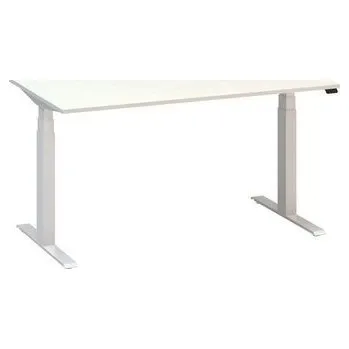 Výškově nastavitelný kancelářský stůl Alfa Up s bílým podnožím, 140 x 80 x 61,5-127,5 cm, dezén bílá