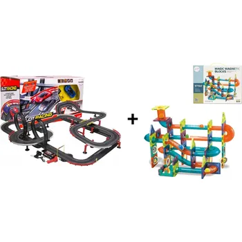 autodráha Mamido Výhodná sada Autodráha Gigant 1420cm + Magnetická stavebnice kuličková dráha 96 dílů