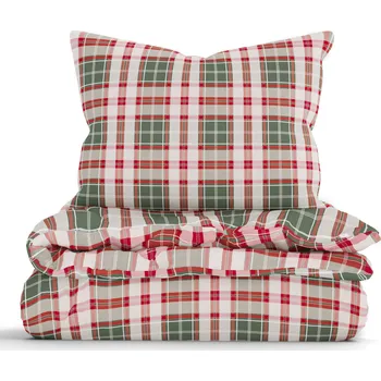 Povlečení MKLuzkoviny.cz Vánoční francouzské bavlněné povlečení Renforcé - Káro zelené 140 x 200, 70 x 90 cm nitěné knoflíky