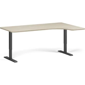 Psací stůl B2B Partner Rohový polohovací stůl se zaoblenými rohy, 180x120 cm, 1 motor, L/P, černá podnož, dub přírodní