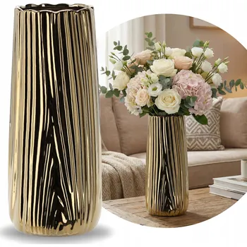Váza Elegantní zlatá KERAMICKÁ VÁZA NA KVĚTINY, glamour dekorace 25 cm