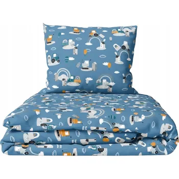 Povlečení POVLEČENÍ 100x135 DO POSTÝLKY DĚTSKÉ NOVOROZENECKÉ bagry s duhou modré