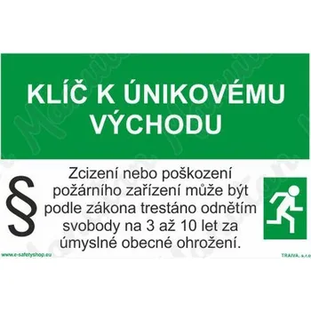 Kancelář Klíč k únikovému východu, samolepka 150 x 100 x 0,4 mm, fotoluminiscenční