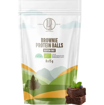 Protein BrainMax Pure BrainMax Pure® Protein Balls Brownie, Proteinové kuličky, Brownie, BIO, 8 ks Proteinové kuličky s lyofilizovanými borůvkami