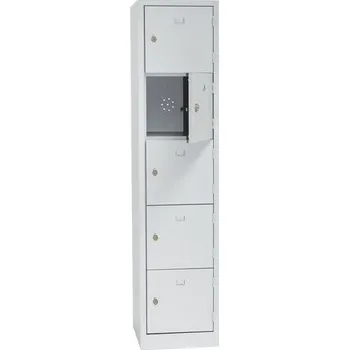 Nábytek Svařovaná šatní skříň Manutan Expert Liam, 5 boxů, otočný uzávěr, šedá/šedá