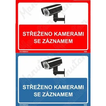 Kancelář Střeženo kamerami se záznamem, plast 297 x 210 x 0,5 mm A4, červená