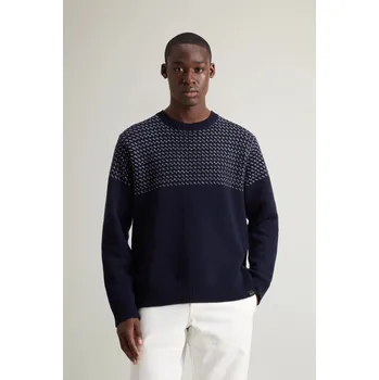 Pánský svetr SVETR WOOLRICH BIRDEYE CREWNECK MELTON BLUE HALF BIRDEYE