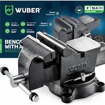 Svěrák LITINOVÝ ZÁMEČNICKÝ SVĚRÁK STOLNÍ S KOVADLINOU OTOČNÝ 360° 125mm / 5" ROBUSTNÍ