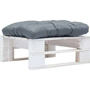 Otoman zahrada-XL Zahradní taburet z palet s šedou poduškou bílý dřevo 277375