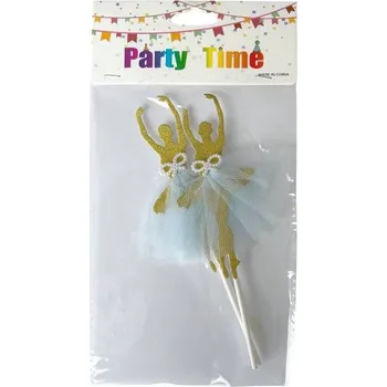 Jedlá dekorace na dort Dortisimo Zápich do dortu Baletky 2 zlaté s modrou sukní (2 ks)