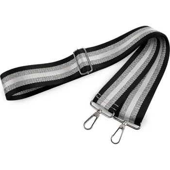 Popruh na tašku s karabinami šíře 5 cm, barva 6 černá stříbrná