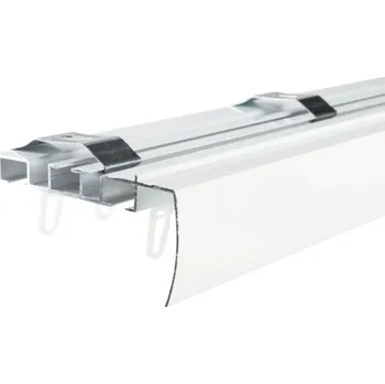 Garnýž Kolejnička na záclony 2-drážková se štítem V, stříbrná, 300cm, komplet
