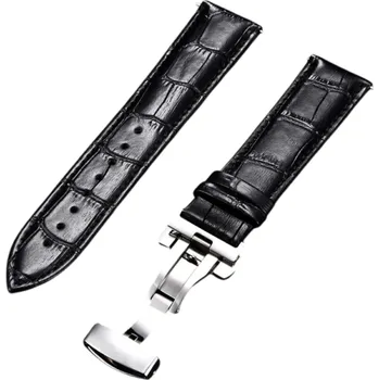 Pravý kožený řemínek 18 mm z telecí kůže Hnědý náhradní pásek s motýlovou přezkou z nerezové oceli Souprava s nástrojem a pružinovými tyčemi černá