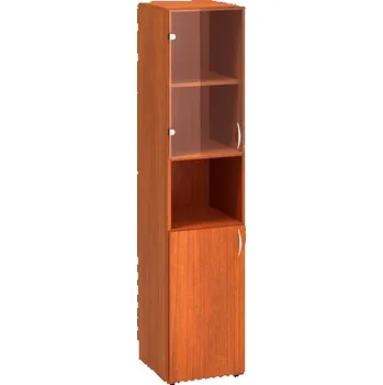 Šatní skříň Vysoká úzká skříň Alfa 500, 178 x 40 x 47 cm, s nikou a kombinovanými dvířky - levé provedení, dezén třešeň