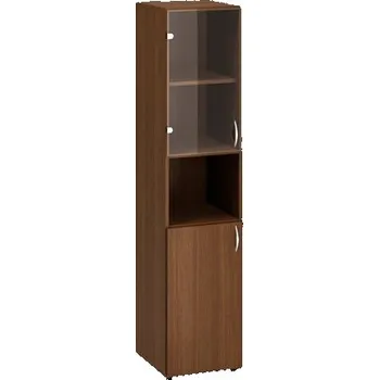 Nábytek Vysoká úzká skříň Alfa 500, 178 x 40 x 47 cm, s nikou a kombinovanými dvířky - pravé provedení, dezén ořech