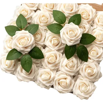 umělá květina Umělé Květy Růže Ecru 25 Ks Kytice Růží Dekorace do svatební vázy