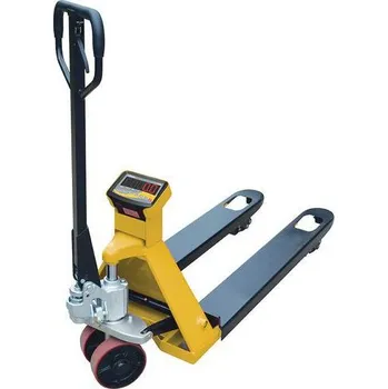 Stavebniny Paletový vozík s váhou Manutan Expert ZF20N, do 2000 kg, polyuretanová řídicí kola