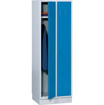 Svařovaná šatní skříň Daniel, 2 oddíly, cylindrický zámek, šedá/modrá
