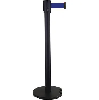 Zahrazovací sloupek s pásem Manutan Expert Black, základna s kolečky, 2 m, modrý