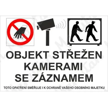 Kancelář Objekt střežen kamerami se záznamem, samolepka 210 x 148 x 0,1 mm A5, inverzní