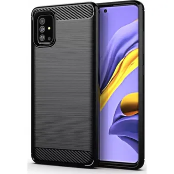 Pouzdro na mobilní telefon Kryt na mobil Samsung Galaxy A71 Carbon obal černý (Kryt, obal a odolné pouzdro Carbon na mobil Samsung Galaxy A71 se vzhledem karbonu a vystuženými rohy – černé)
