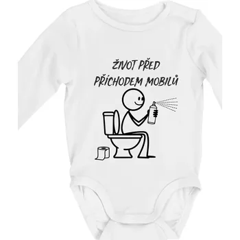Život před příchodem mobilů - Body kojenecké s dlouhým rukávem - Dlouhý r. 3-6 měs ( Bílá )