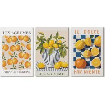 Obraz Sada obrazů do ložnice Ovoce Citrusy Retro Žlutá 3x 20x30 cm