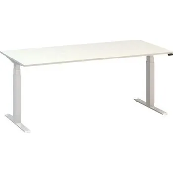Výškově nastavitelný kancelářský stůl Alfa Up s bílým podnožím, 180 x 80 x 61,5-127,5 cm, dezén bílá