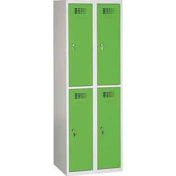 Nábytek Svařovaná šatní skříň Charles odlehčená, 4 oddíly, cylindrický zámek, šedá/zelená