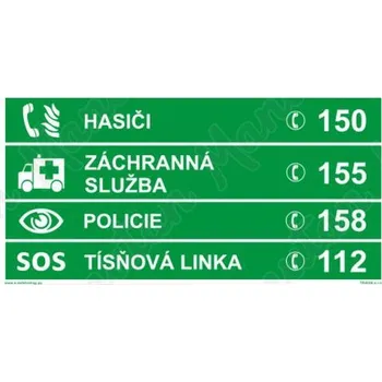 Kancelář Tísňová telefonní čísla, samolepka 200 x 100 x 0,4 mm, fotoluminiscenční