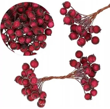 Vánoční dekorace Tmavě červená ledová jeřabina dekorace, 1x40ks