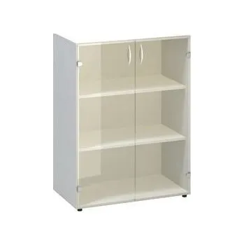 Nábytek Střední široká skříň Alfa 500, 106,3 x 80 x 45,8 cm, se skleněnými dvířky, dezén bílá