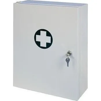 Lékárnička Kovová nástěnná lékárnička, uzamykatelná, 45 x 35 x 15 cm, s náplní SKLAD
