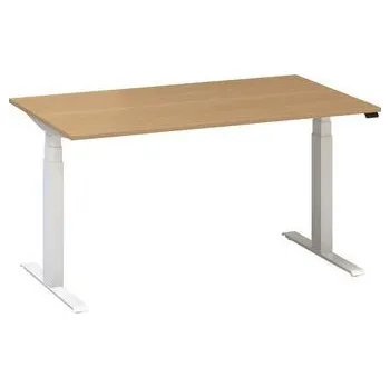 Výškově nastavitelný kancelářský stůl Alfa Up s bílým podnožím, 140 x 80 x 61,5-127,5 cm, dezén divoká hruška